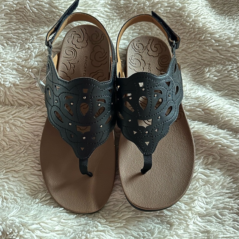ROCKPORT size 9.5 women's Black Ridge Slingback Leather Sandals NEW - Picture 11 of 16